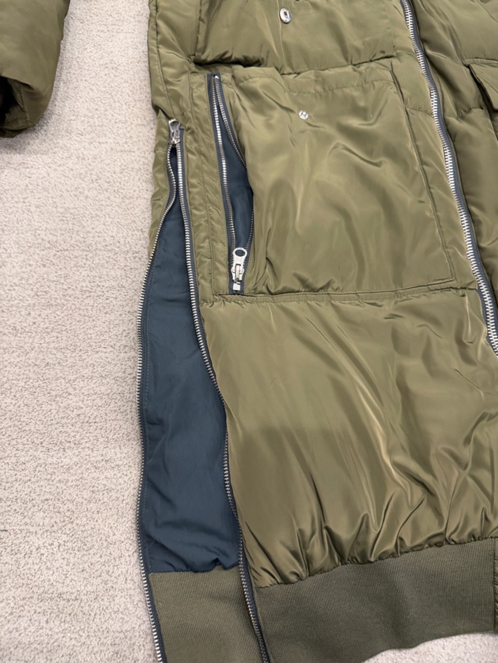 Free People Olive Green Long Quilted Puffer Coat with Hood - Picture 5 of 5